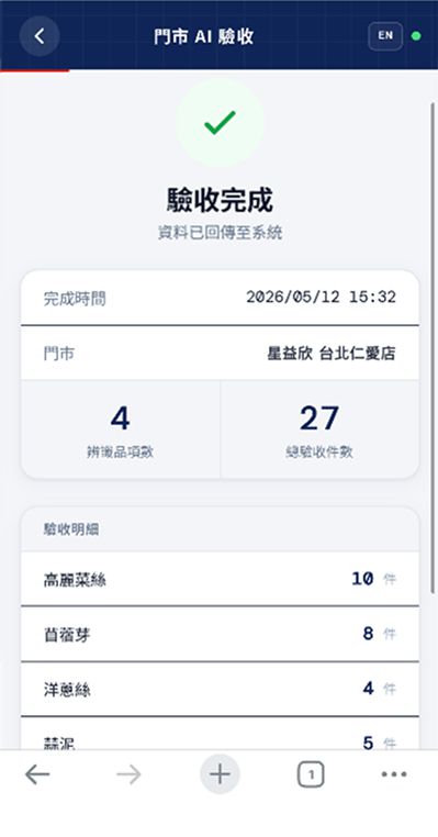 確認驗收，同步系統